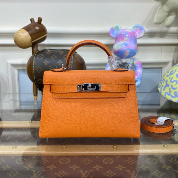 Hermes Mini Kelly II Bag 19cm Original Calfskin Leather Silver 02