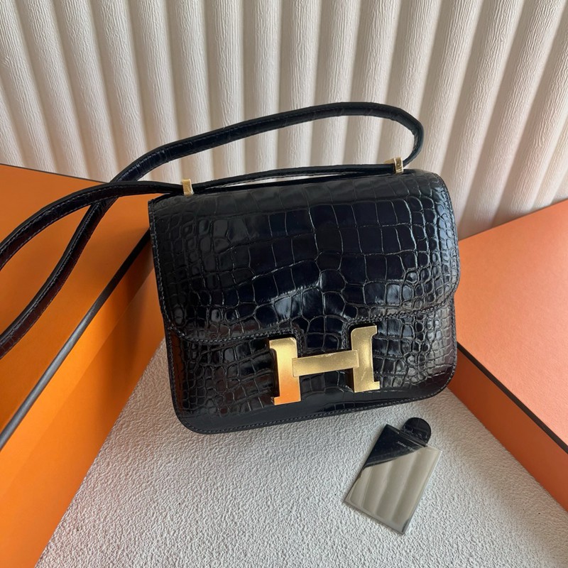 Hermes Mini Constance 19 Bag Shiny Alligator Crocodile Blue Indigo GHW