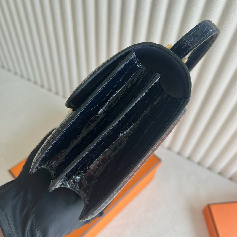 Hermes Mini Constance 19 Bag Shiny Alligator Crocodile Blue Indigo GHW 