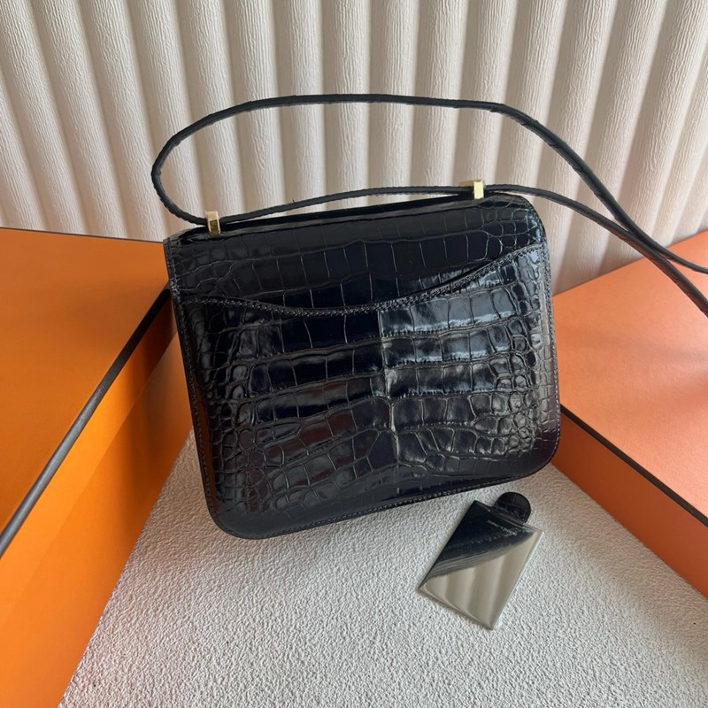 Hermes Mini Constance 19 Bag Shiny Alligator Crocodile Blue Indigo GHW 