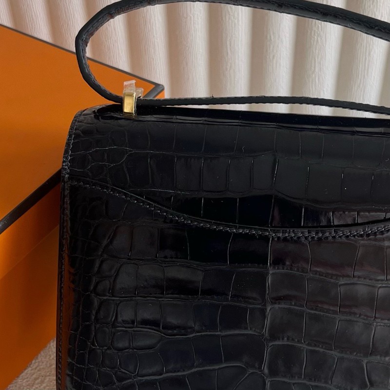 Hermes Mini Constance 19 Bag Shiny Alligator Crocodile Blue Indigo GHW 