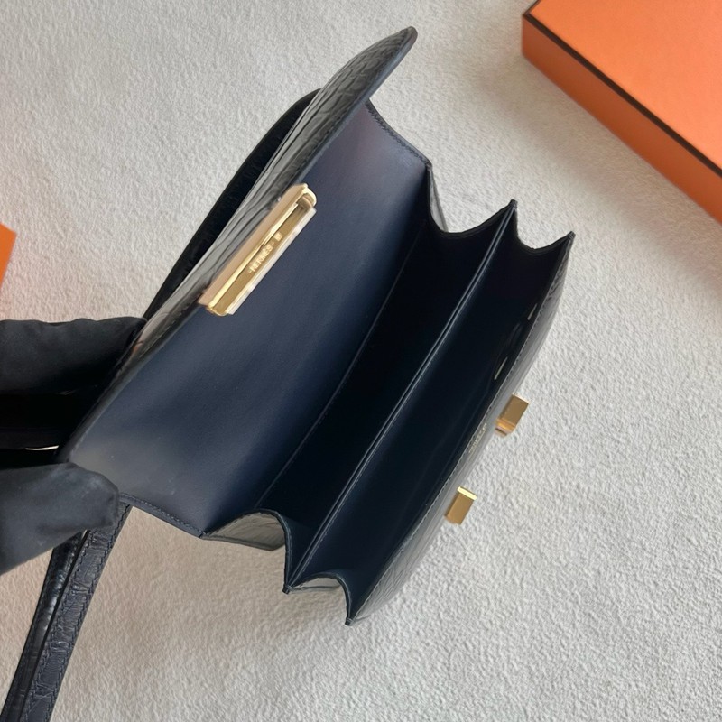 Hermes Mini Constance 19 Bag Shiny Alligator Crocodile Blue Indigo GHW 