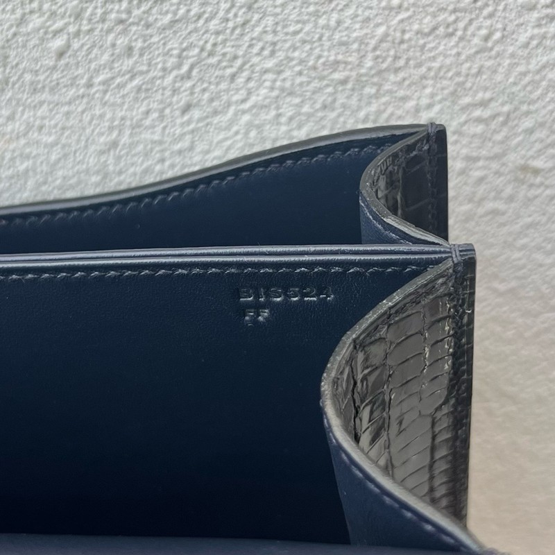 Hermes Mini Constance 19 Bag Shiny Alligator Crocodile Blue Indigo GHW 