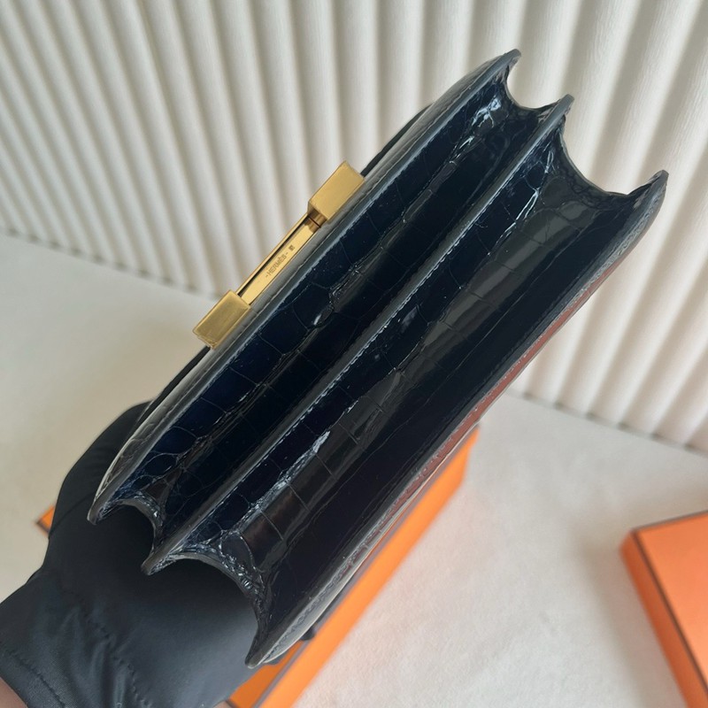 Hermes Mini Constance 19 Bag Shiny Alligator Crocodile Blue Indigo GHW 