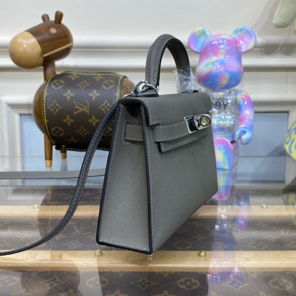 Hermes Mini Kelly II Bag 19cm Original Calfskin Leather Silver 09