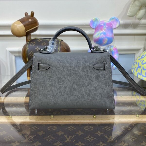 Hermes Mini Kelly II Bag 19cm Original Calfskin Leather Silver 09
