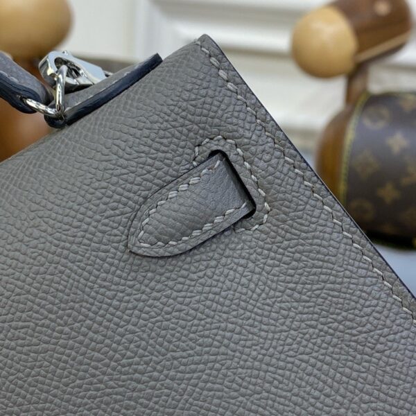 Hermes Mini Kelly II Bag 19cm Original Calfskin Leather Silver 09