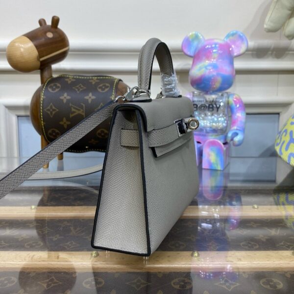 Hermes Mini Kelly II Bag 19cm Original Calfskin Leather Silver 10
