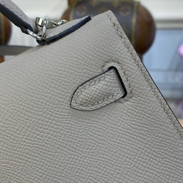 Hermes Mini Kelly II Bag 19cm Original Calfskin Leather Silver 10