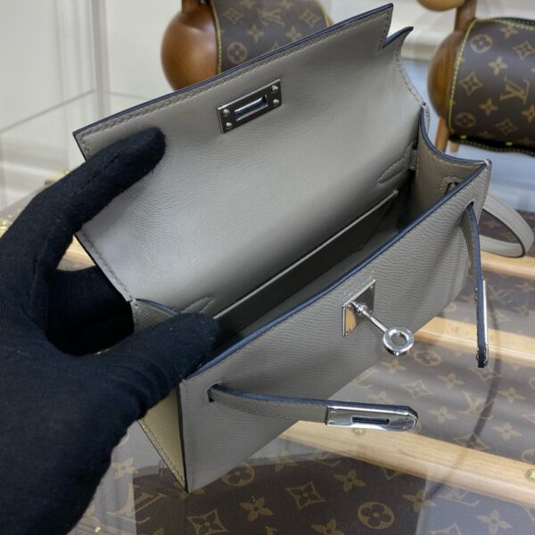Hermes Mini Kelly II Bag 19cm Original Calfskin Leather Silver 10