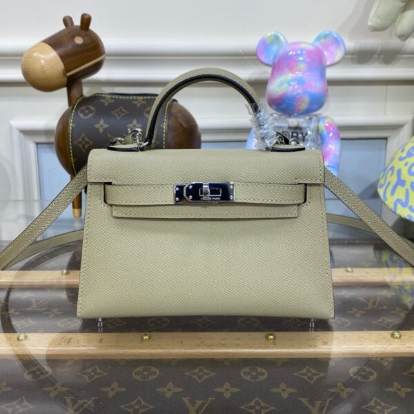 Hermes Mini Kelly II Bag 19cm Original Calfskin Leather Silver 11
