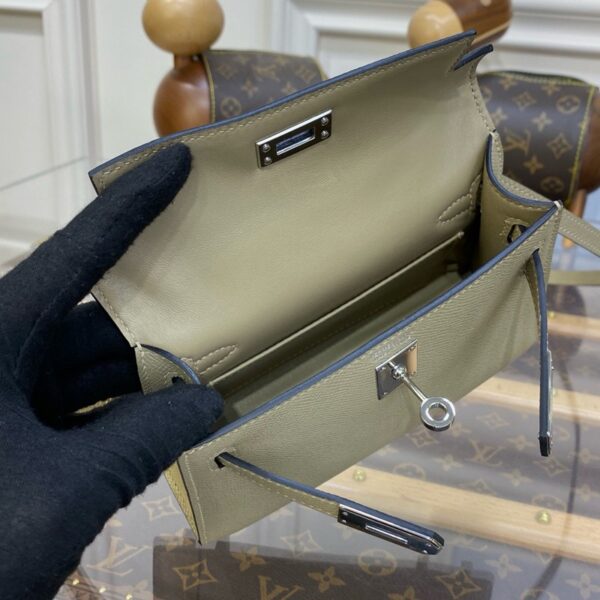 Hermes Mini Kelly II Bag 19cm Original Calfskin Leather Silver 11