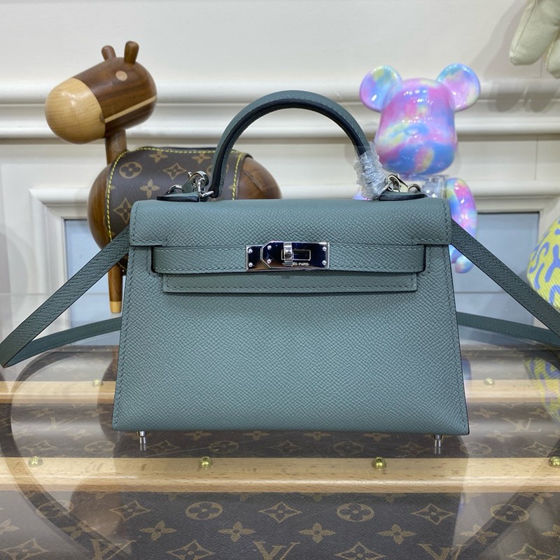 Hermes Mini Kelly II Bag 19cm Original Calfskin Leather Silver 12