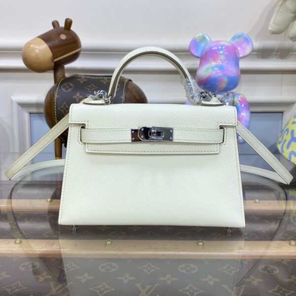 Hermes Mini Kelly II Bag 19cm Original Calfskin Leather Silver 13