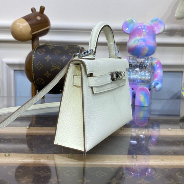 Hermes Mini Kelly II Bag 19cm Original Calfskin Leather Silver 13