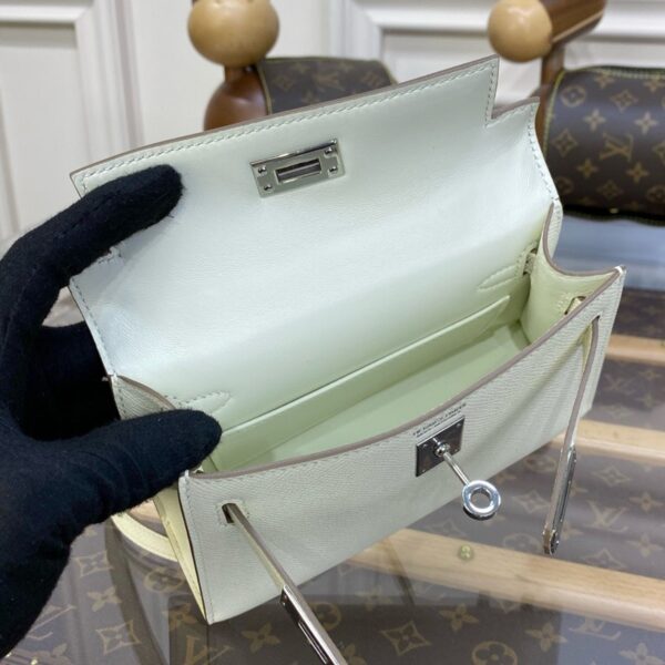 Hermes Mini Kelly II Bag 19cm Original Calfskin Leather Silver 13