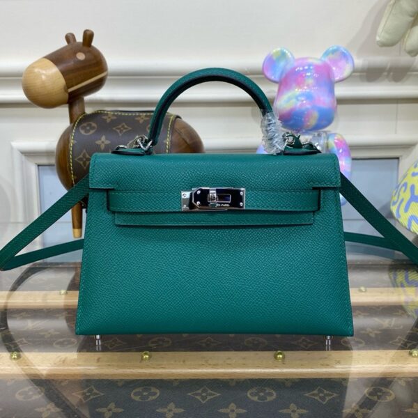 Hermes Mini Kelly II Bag 19cm Original Calfskin Leather Silver 14