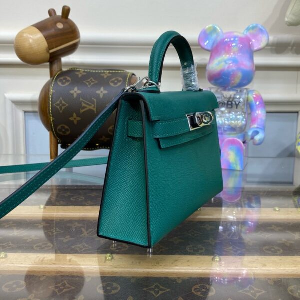 Hermes Mini Kelly II Bag 19cm Original Calfskin Leather Silver 14