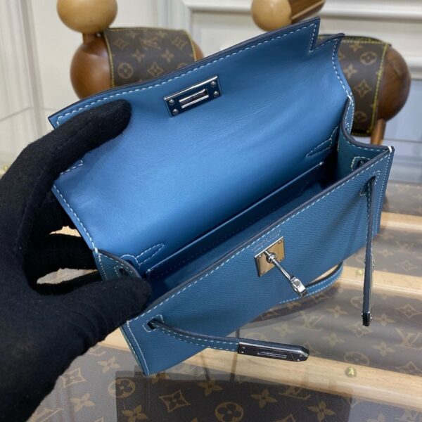 Hermes Mini Kelly II Bag 19cm Original Calfskin Leather Silver 16