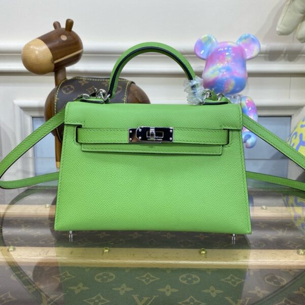 Hermes Mini Kelly II Bag 19cm Original Calfskin Leather Silver 17