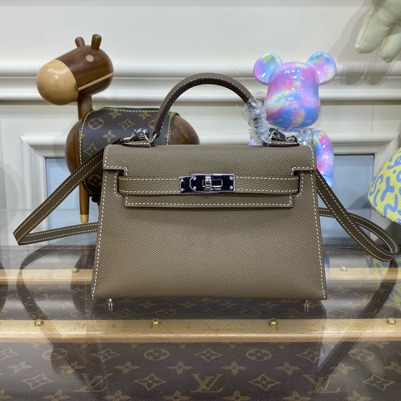 Hermes Mini Kelly II Bag 19cm Original Calfskin Leather Silver 20