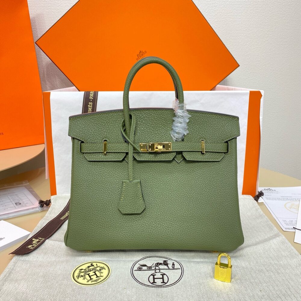 Hermes Birkin 25cm Bag Togo Leather Gold Green