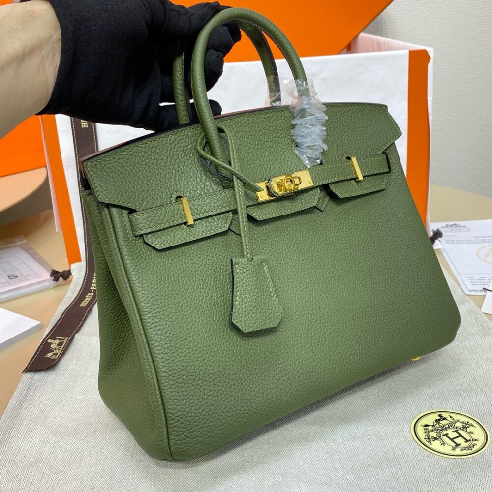 Hermes Birkin 25cm Bag Togo Leather Gold Green