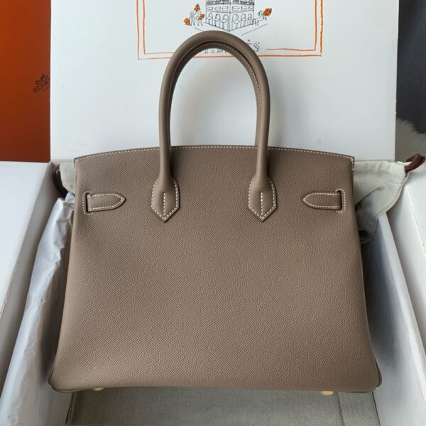 Hermes Birkin 30cm Bag Original Epsom Leather Full Handmade Gold Grey