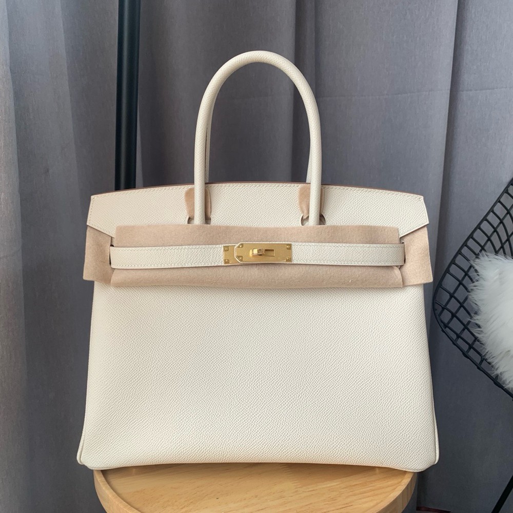 Hermes Birkin 30cm Bag Original Epsom Leather Full Handmade Gold White
