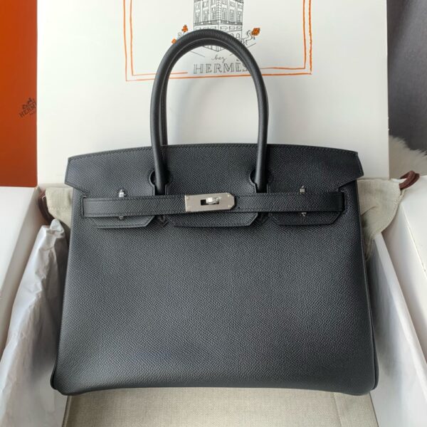 Hermes Birkin 30cm Bag Original Epsom Leather Full Handmade Silver Black