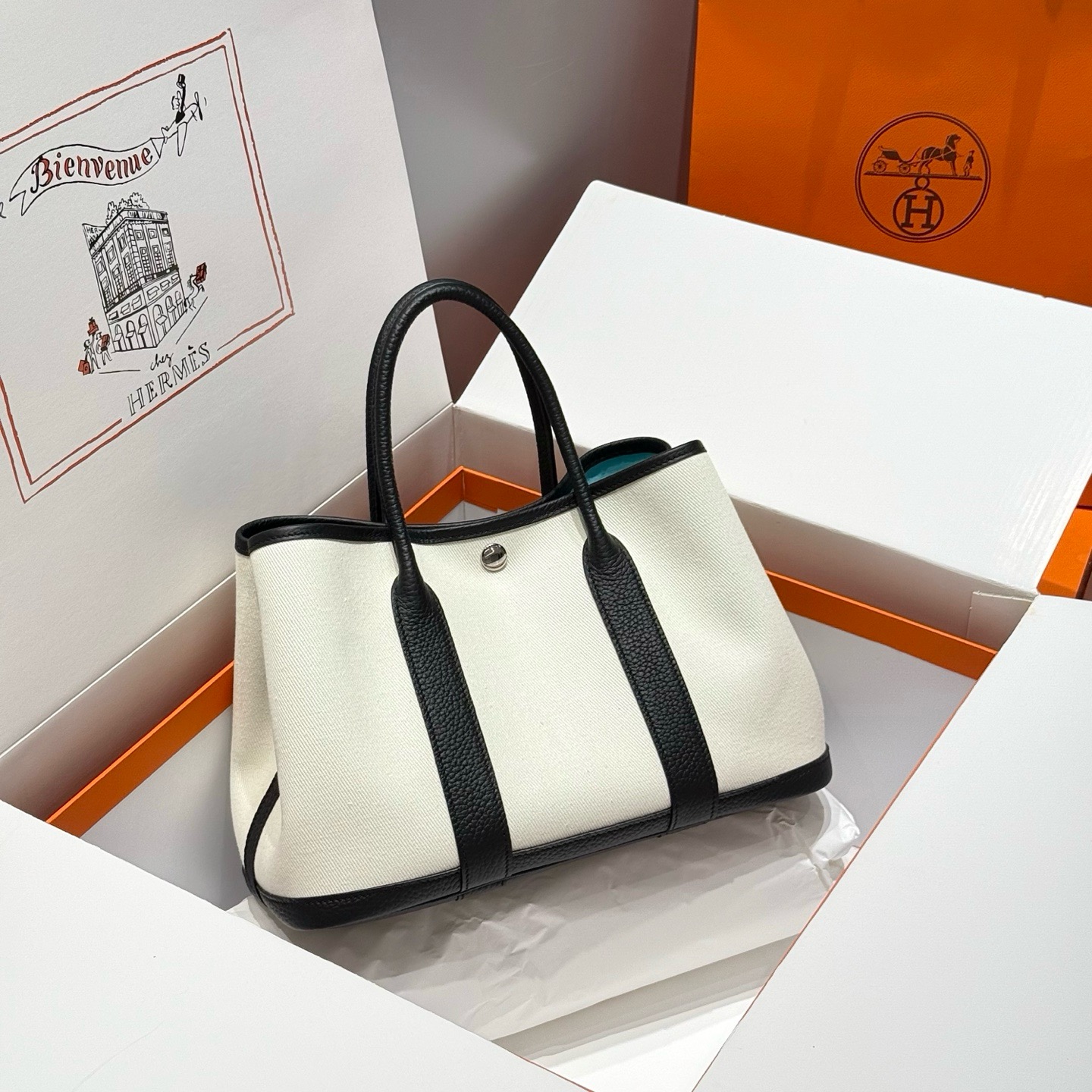 Hermes Garden Party 30cm Bag Canvas Negonda Leather 02