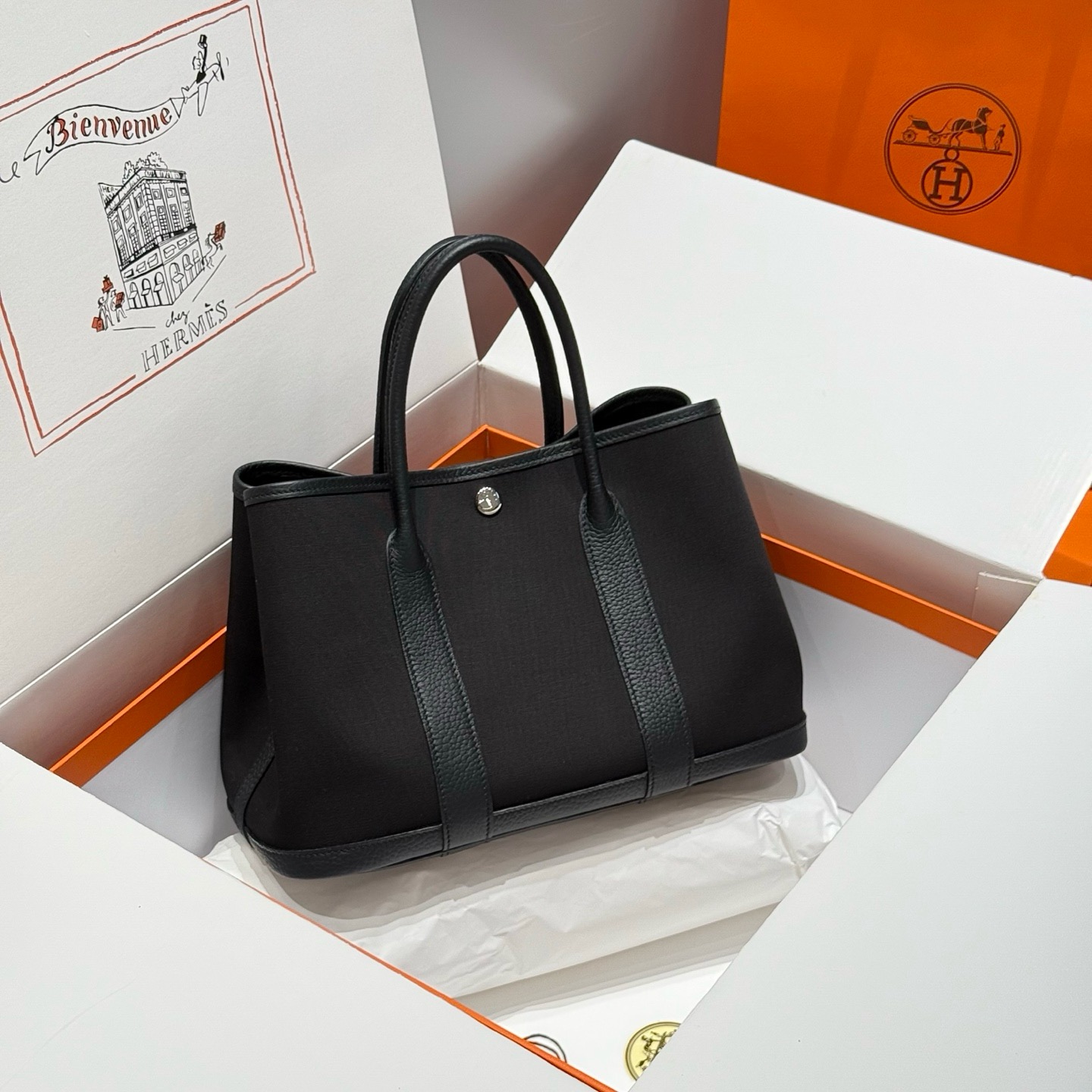 Hermes Garden Party 30cm Bag Canvas Negonda Leather 04