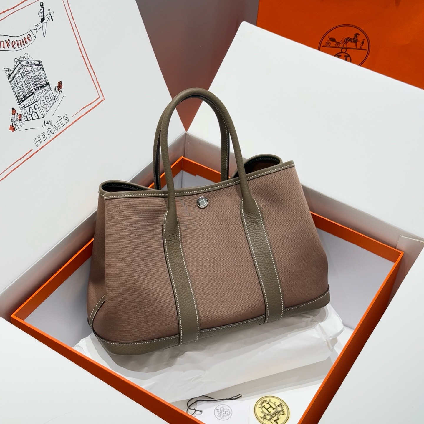 Hermes Garden Party 30cm Bag Canvas Negonda Leather 09
