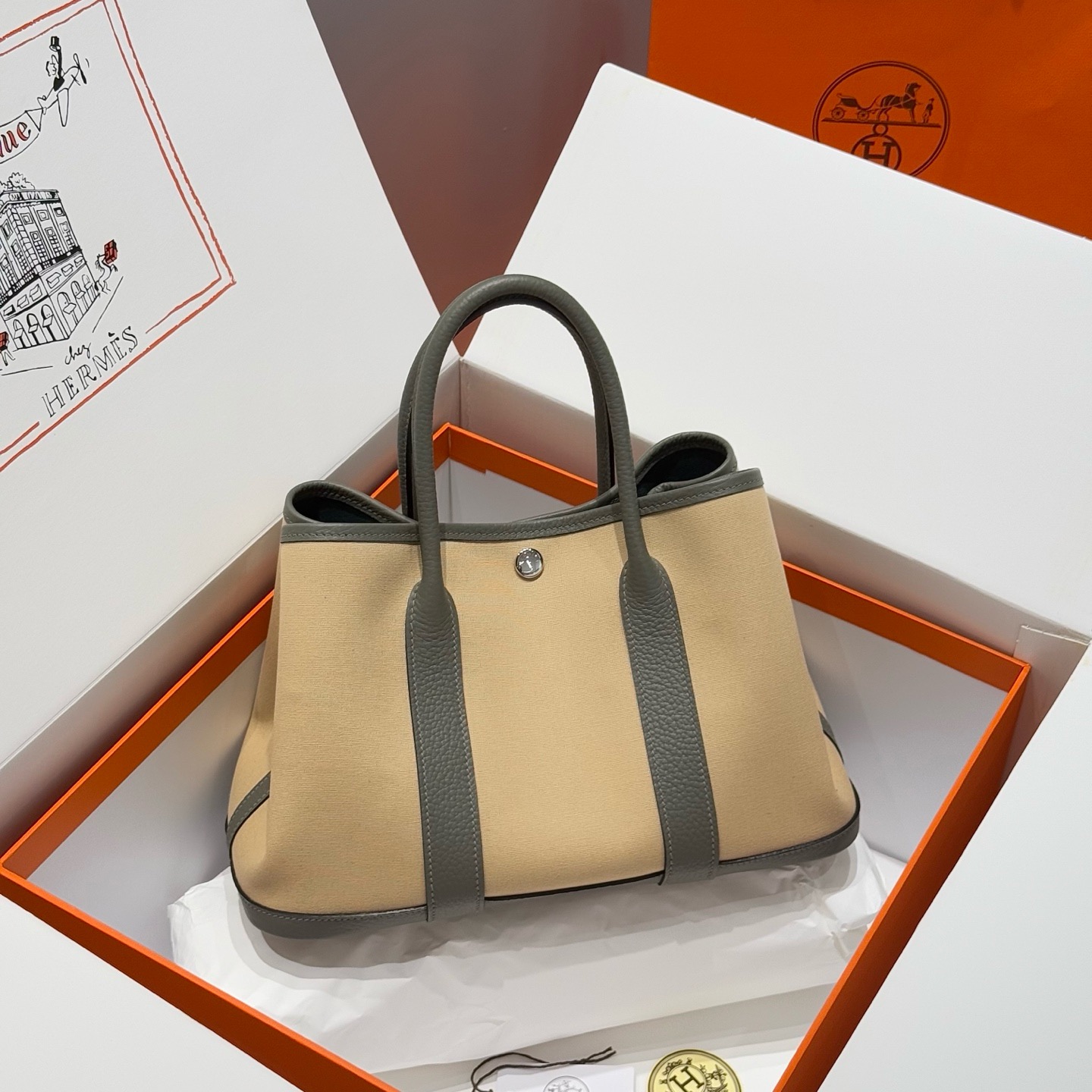 Hermes Garden Party 30cm Bag Canvas Negonda Leather 10