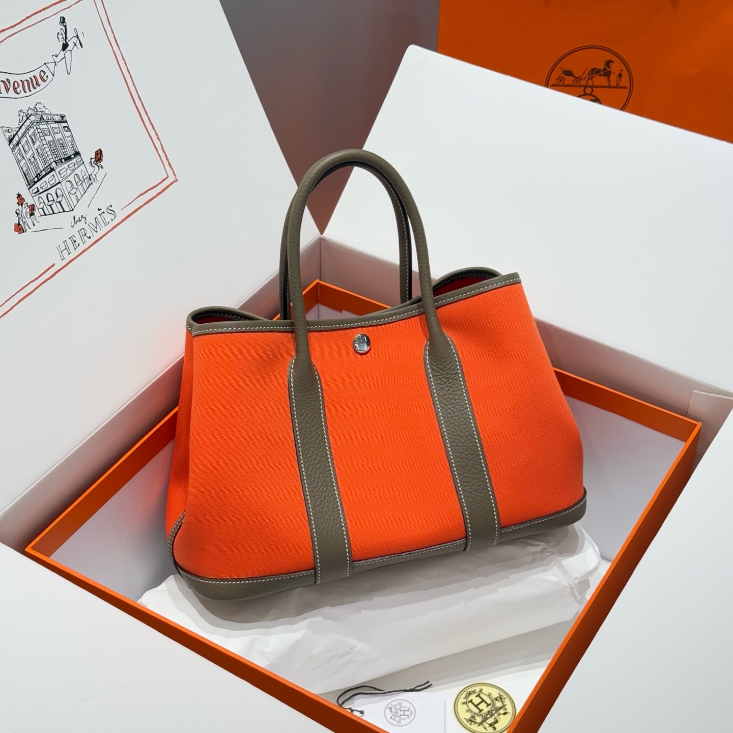 Hermes Garden Party 30cm Bag Canvas Negonda Leather 14