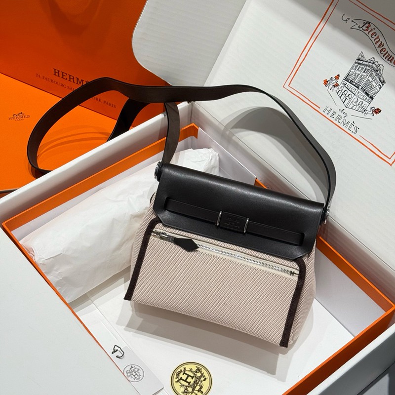 Hermes Mini Herbag Bag 20cm Canvas and Calfskin Leather