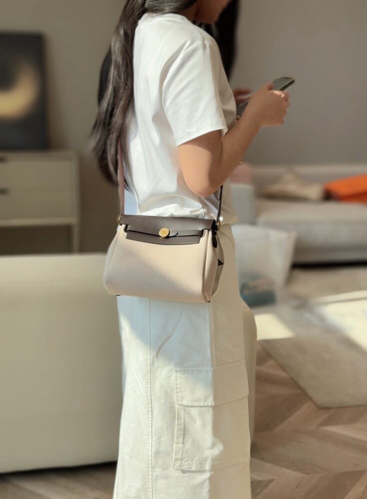 Hermes Mini Herbag Bag 20cm Canvas and Calfskin Leather