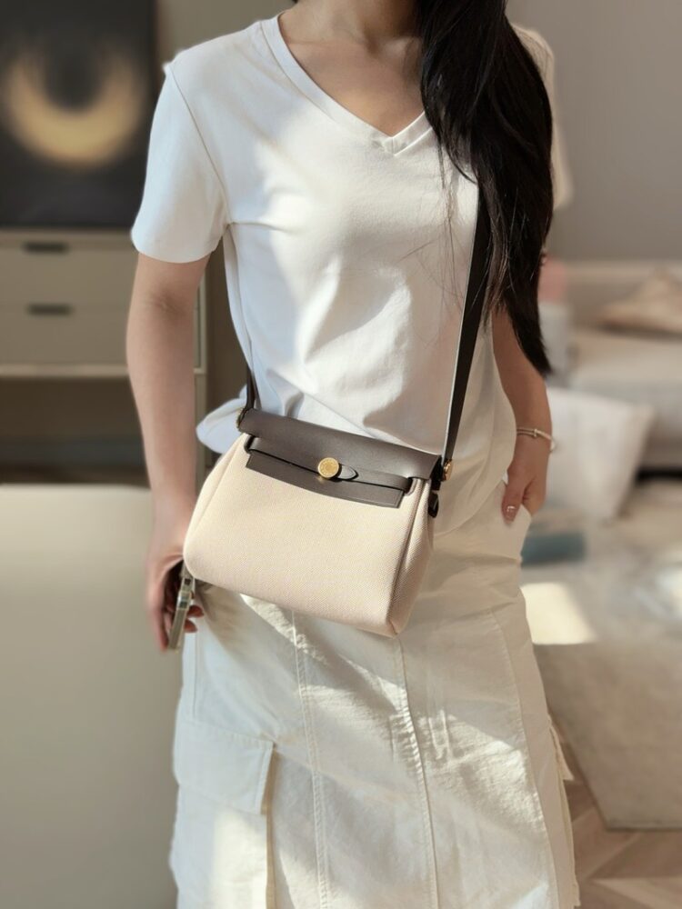 Hermes Mini Herbag Bag 20cm Canvas and Calfskin Leather