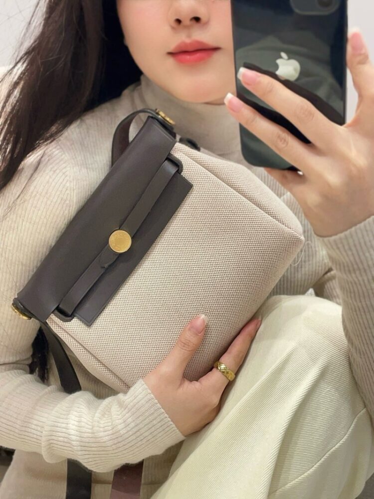 Hermes Mini Herbag Bag 20cm Canvas and Calfskin Leather