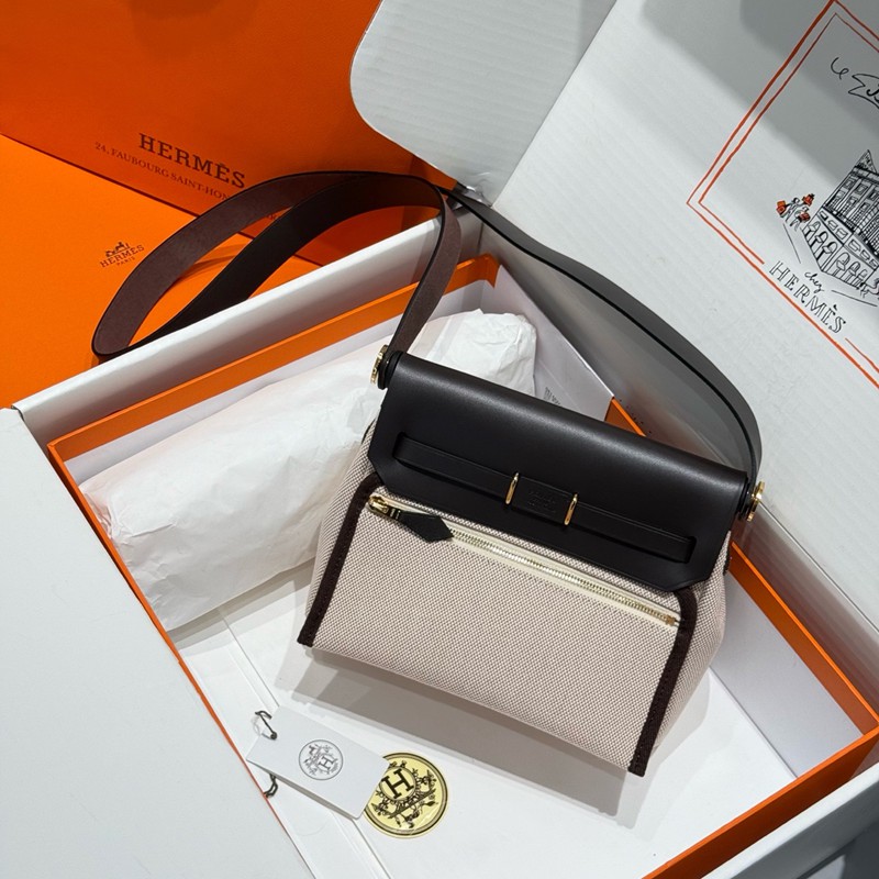 Hermes Mini Herbag Bag 20cm Canvas and Calfskin Leather
