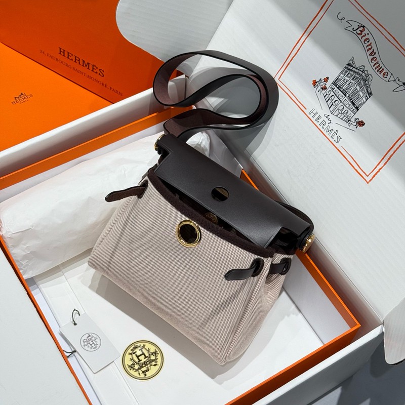 Hermes Mini Herbag Bag 20cm Canvas and Calfskin Leather