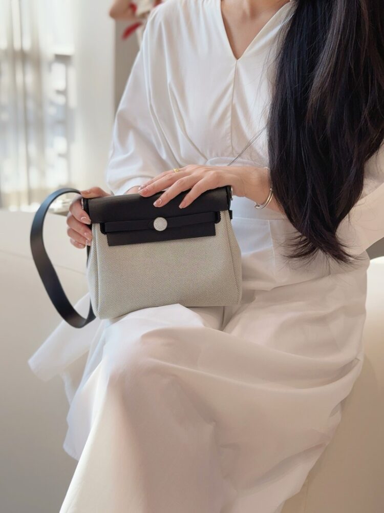 Hermes Mini Herbag Bag 20cm Canvas and Calfskin Leather