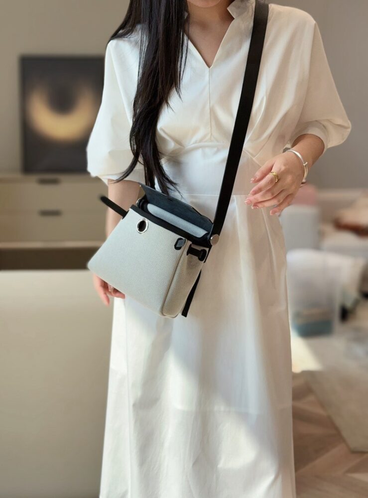 Hermes Mini Herbag Bag 20cm Canvas and Calfskin Leather