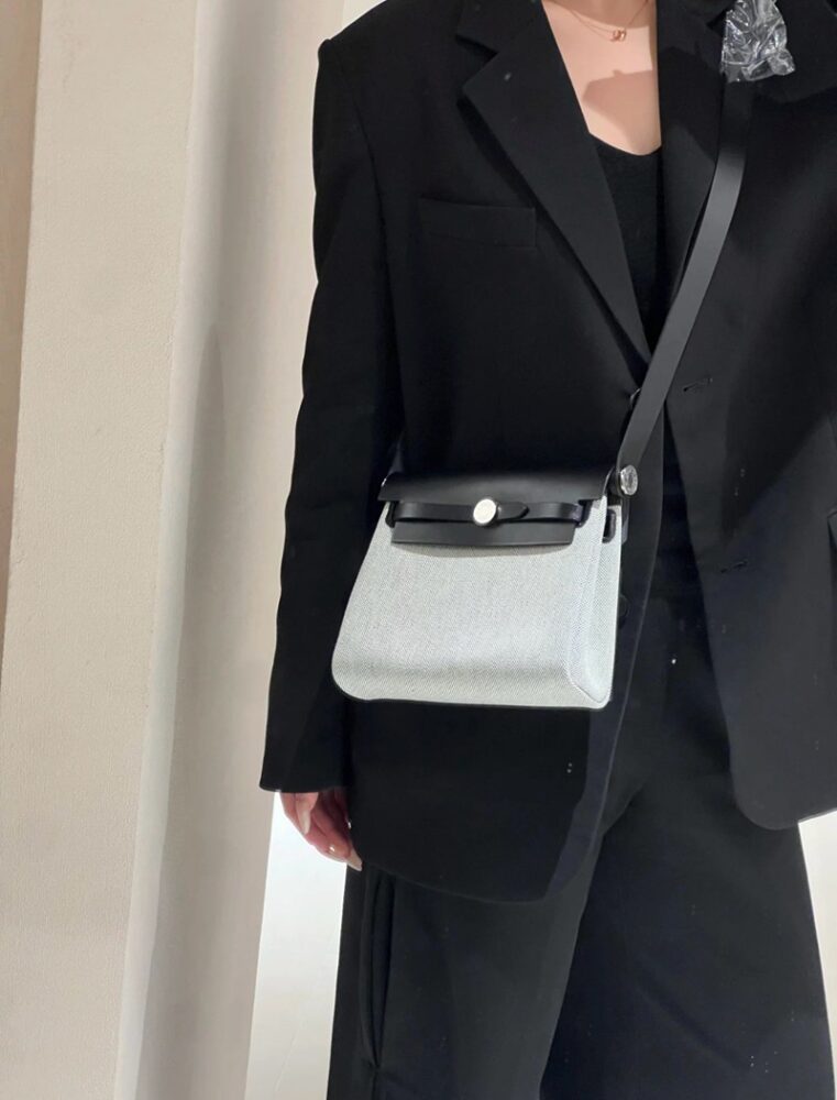 Hermes Mini Herbag Bag 20cm Canvas and Calfskin Leather