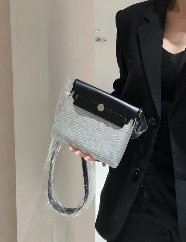 Hermes Mini Herbag Bag 20cm Canvas and Calfskin Leather