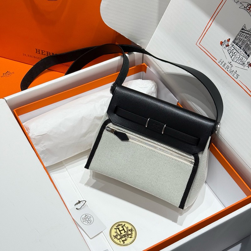 Hermes Mini Herbag Bag 20cm Canvas and Calfskin Leather