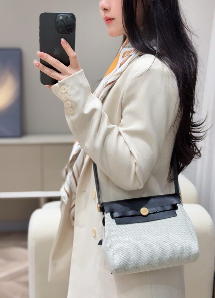 Hermes Mini Herbag Bag 20cm Canvas and Calfskin Leather