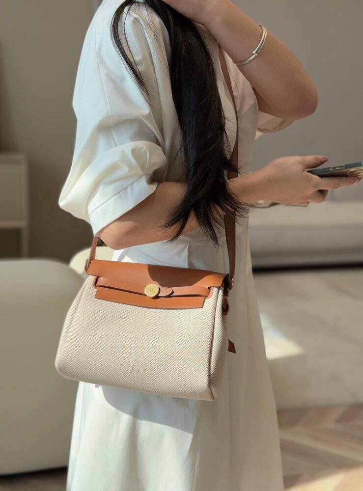 Hermes Mini Herbag Bag 20cm Canvas and Calfskin Leather
