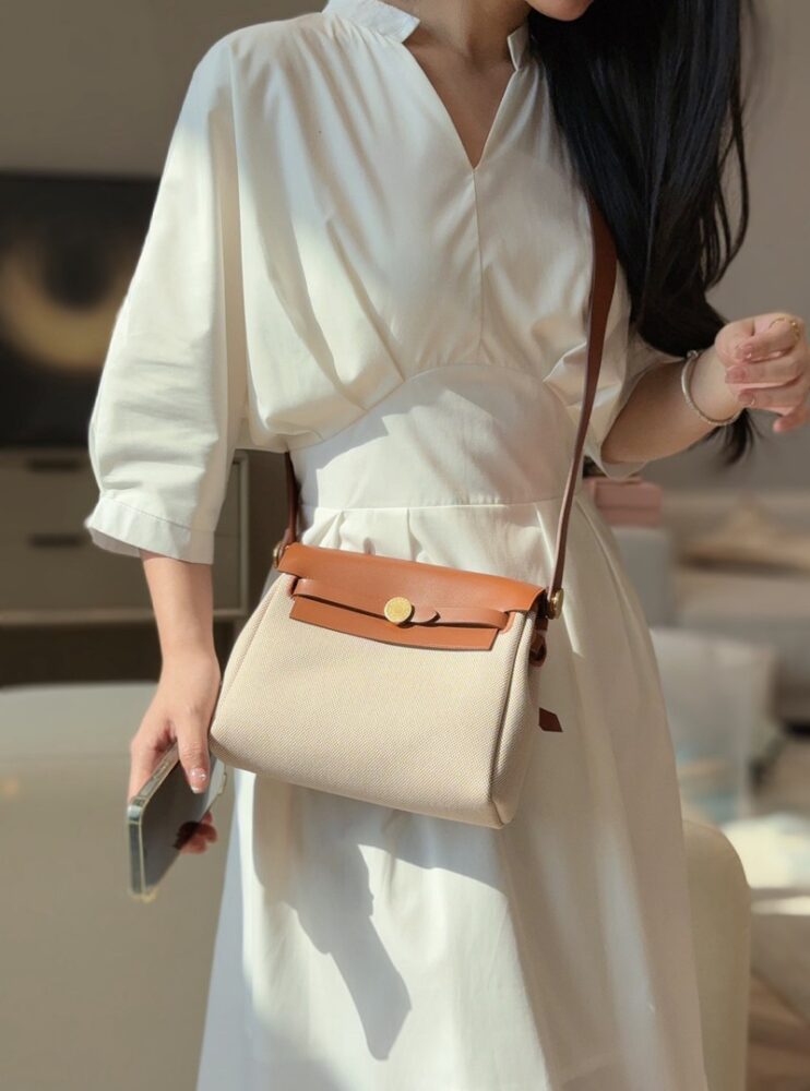 Hermes Mini Herbag Bag 20cm Canvas and Calfskin Leather