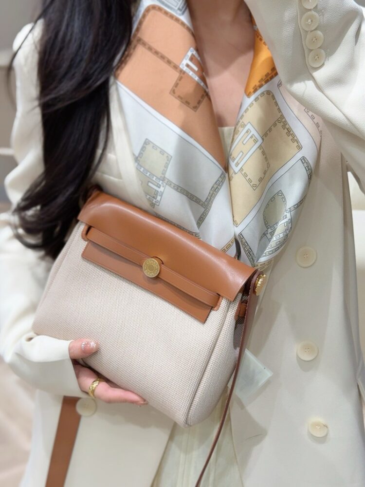 Hermes Mini Herbag Bag 20cm Canvas and Calfskin Leather